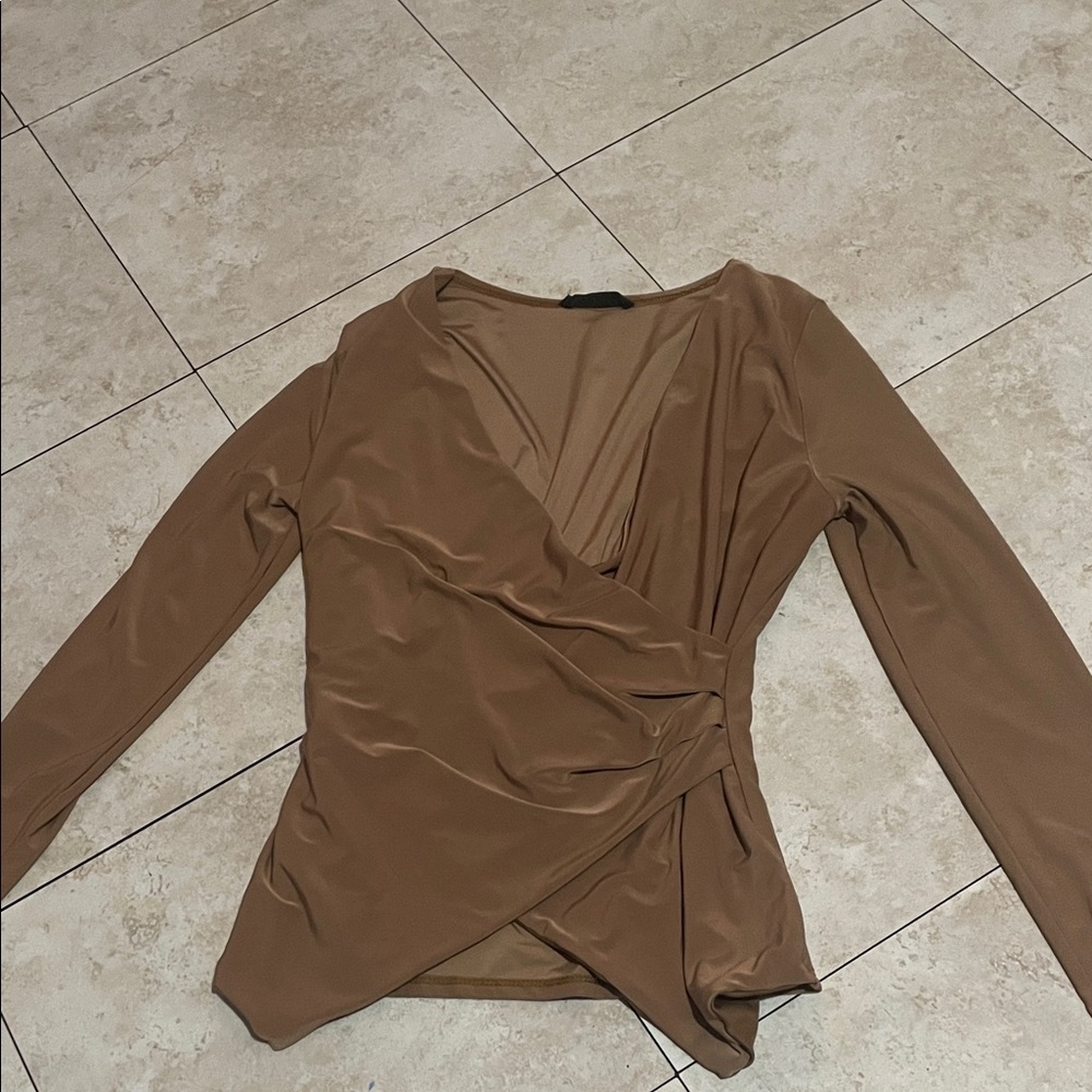 Elegant Brown Wrap Top
